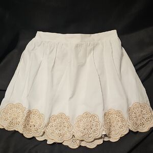White Mini Skirt With Beige Floral Embroiderary